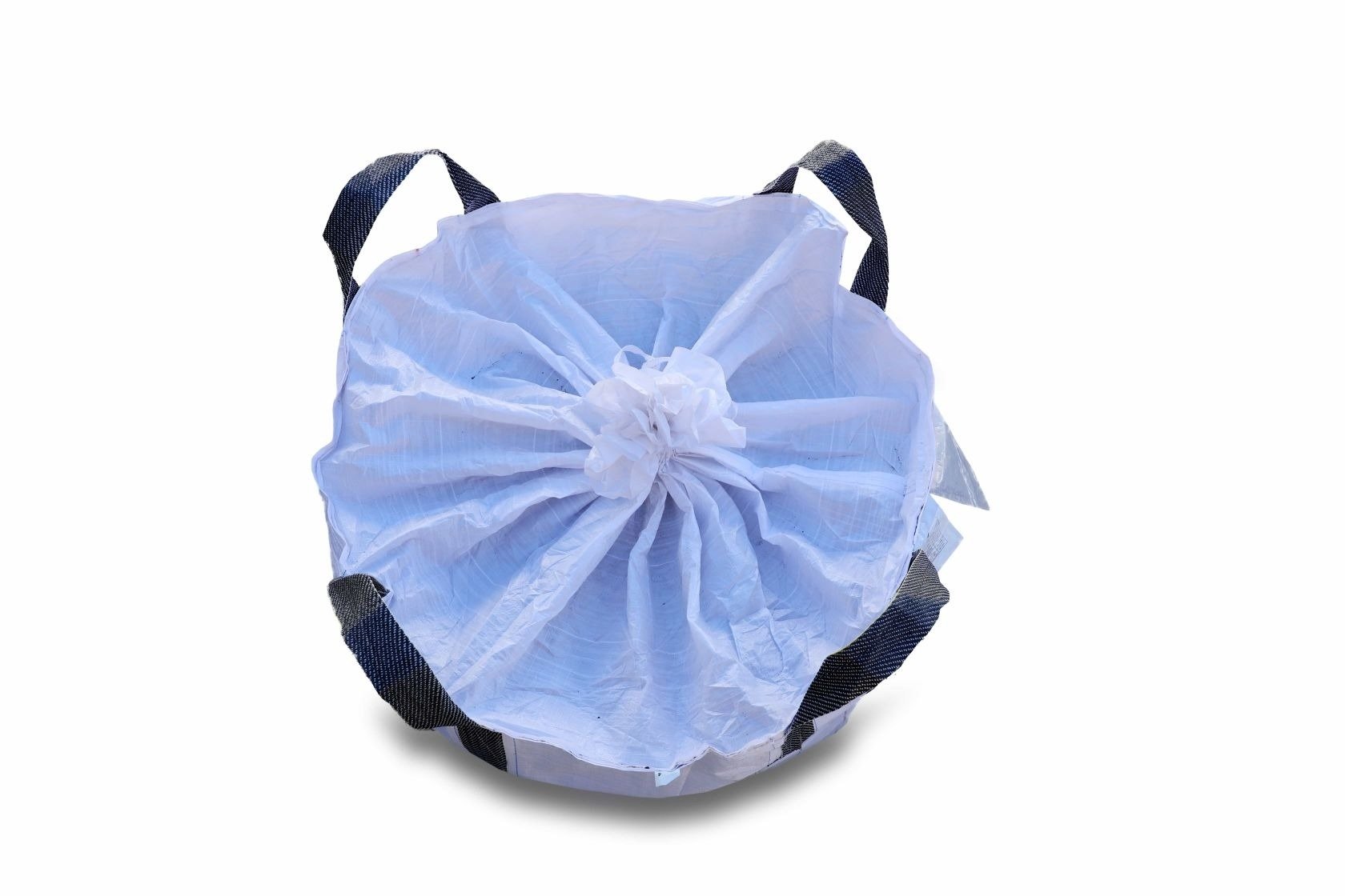 Light blue drawstring bag with dark blue straps on a white background