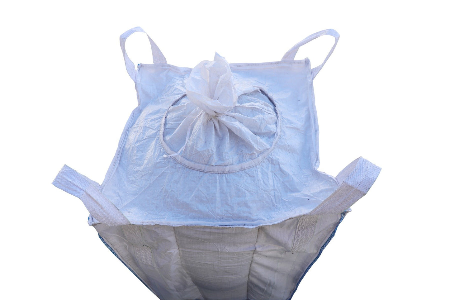 White drawstring bag with a white flower on a white background