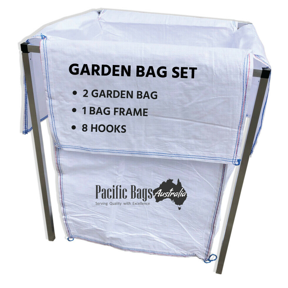 Garden Bag Full Set - 1 Aluminium Frame + 2 Garden Bag + 8 Hooks