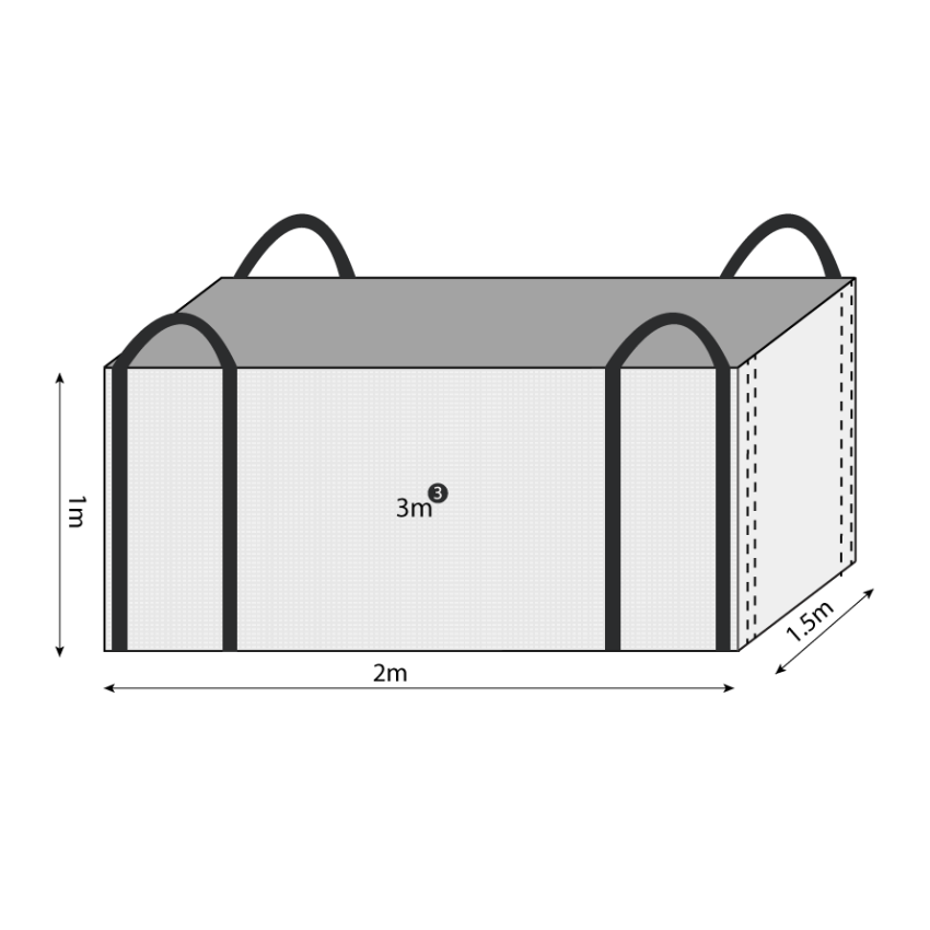 3 Cubic 1500 kg - White Woven Polypropylene Skip Bag - 1.5 (W) x 2.0(L) x 1(H) M