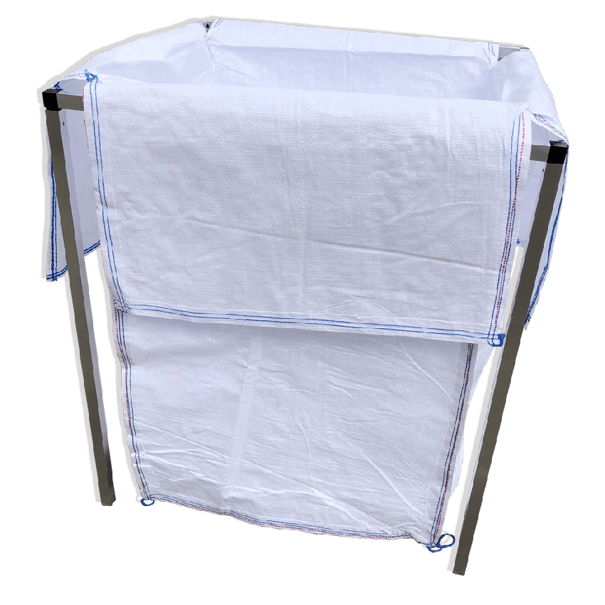 White industrial bag with metal frame on a transparent background