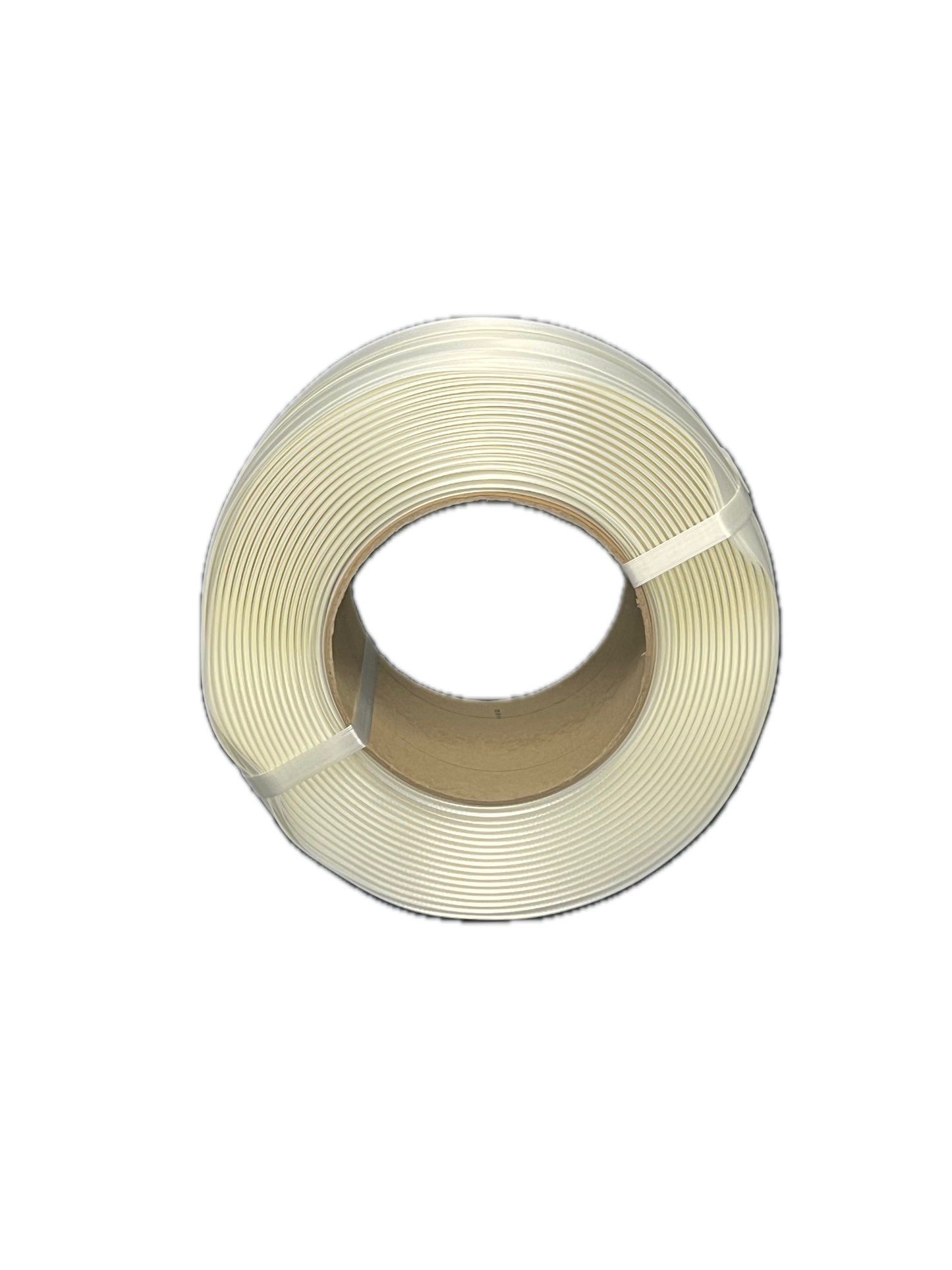 Spool of white thread on a white background
