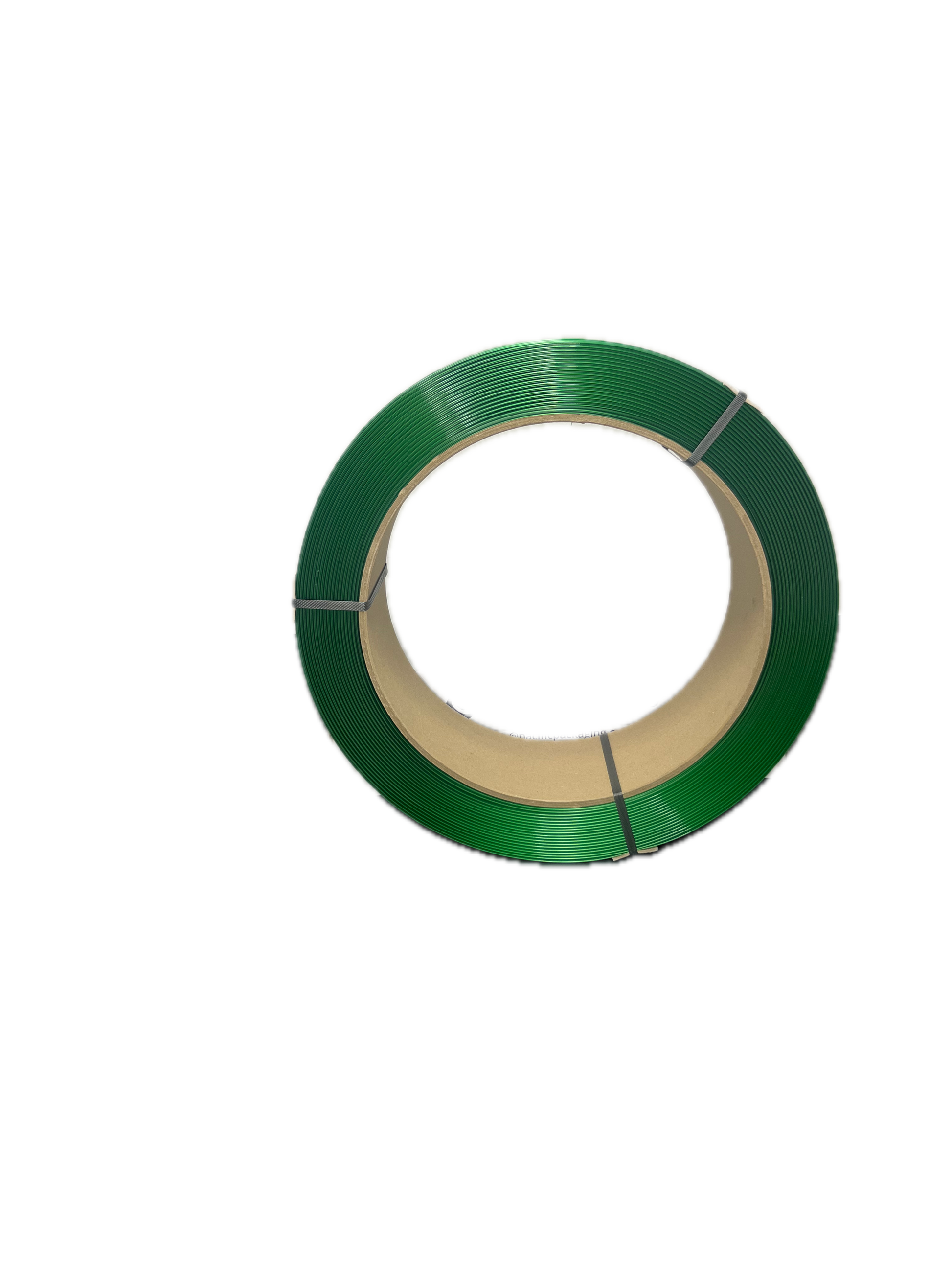 Green spool of packaging PET on a white background