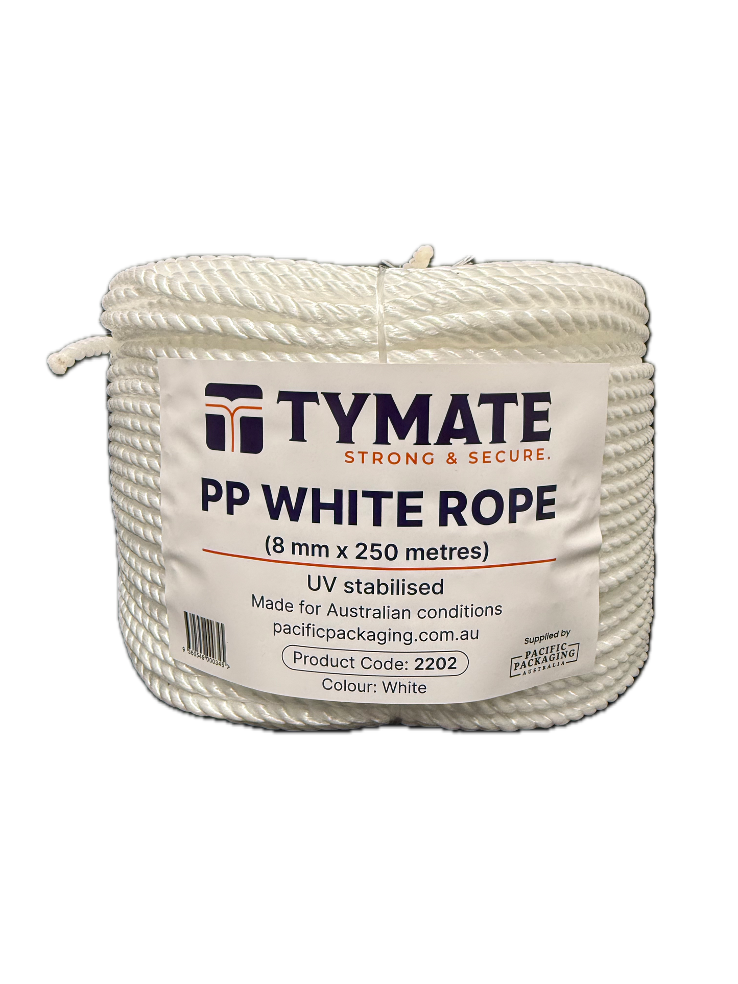 TYMATE White Polypropylene Rope 8mm x 250m – 3 Strand Twist Coil