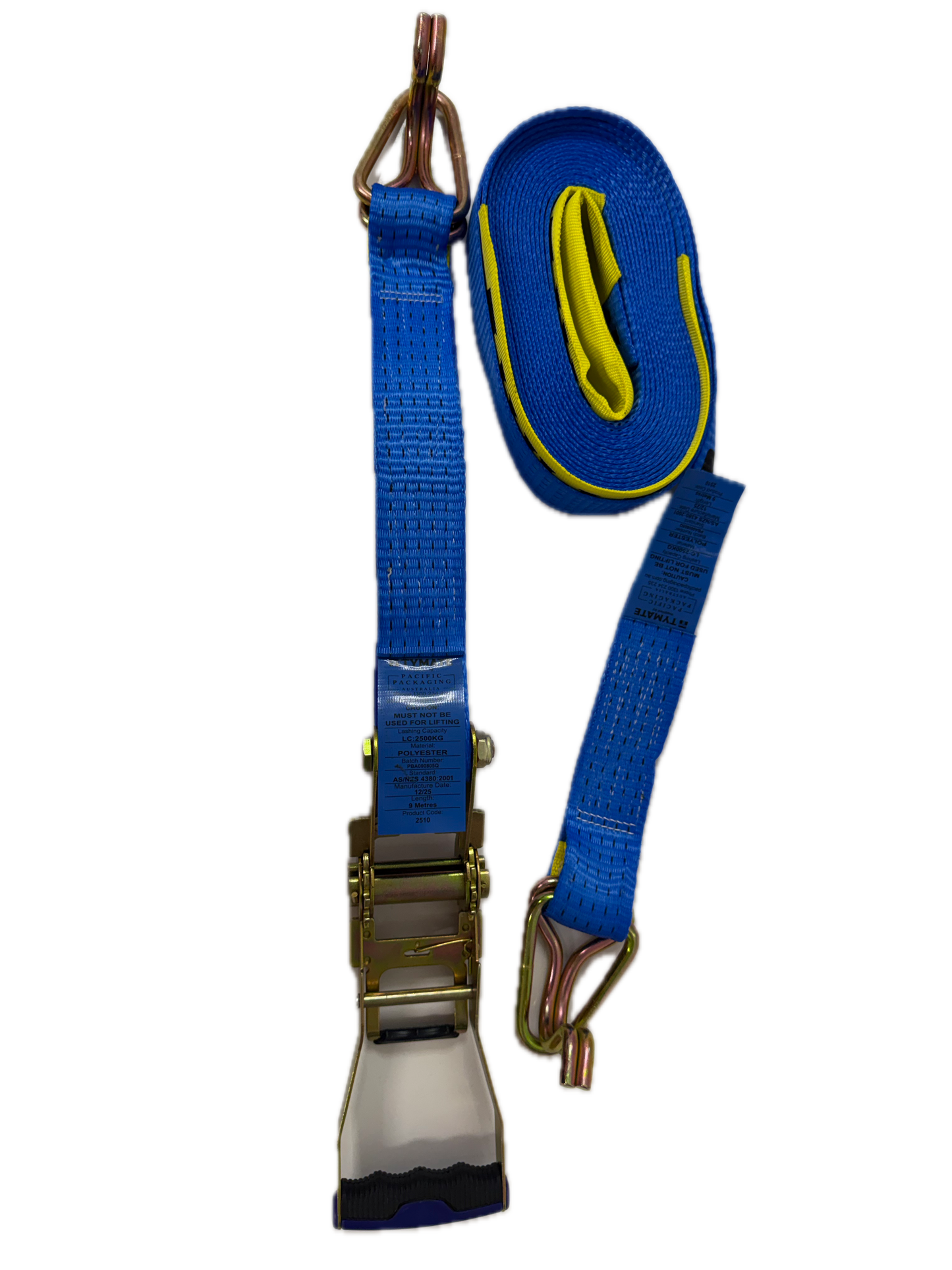 TYMATE Ratchet Tie Down 9m x 50mm 2500kg LC Rubber Handle - Blue
