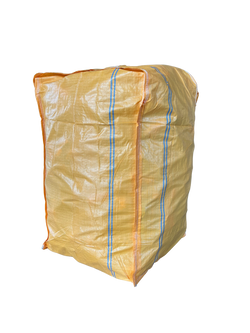 Yellow编织袋 with blue stripes on a white background