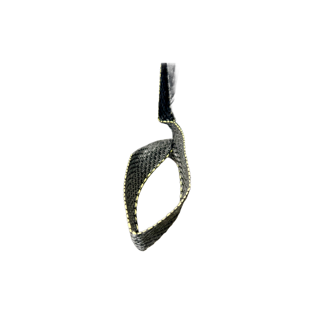 Black and gold woven pendant on a white background