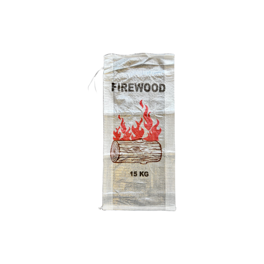 Woven Polypropylene - Printed Transparent Firewood Bags with Tie-ups - (37 CM +10 CM) X 80 CM