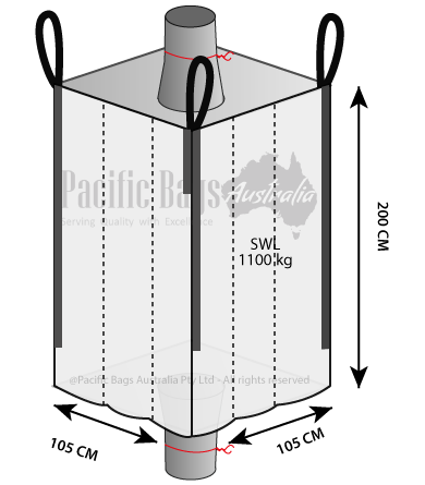 1.25 Tonne -Spout Top Spout Bottom - Baffle Bulk Bag - 105 x 105 x 200 CM