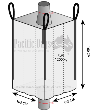 1.20 Tonne - Spout Top Spout Bottom - Baffle Bulk Bag - 105 x 105 x 160 CM
