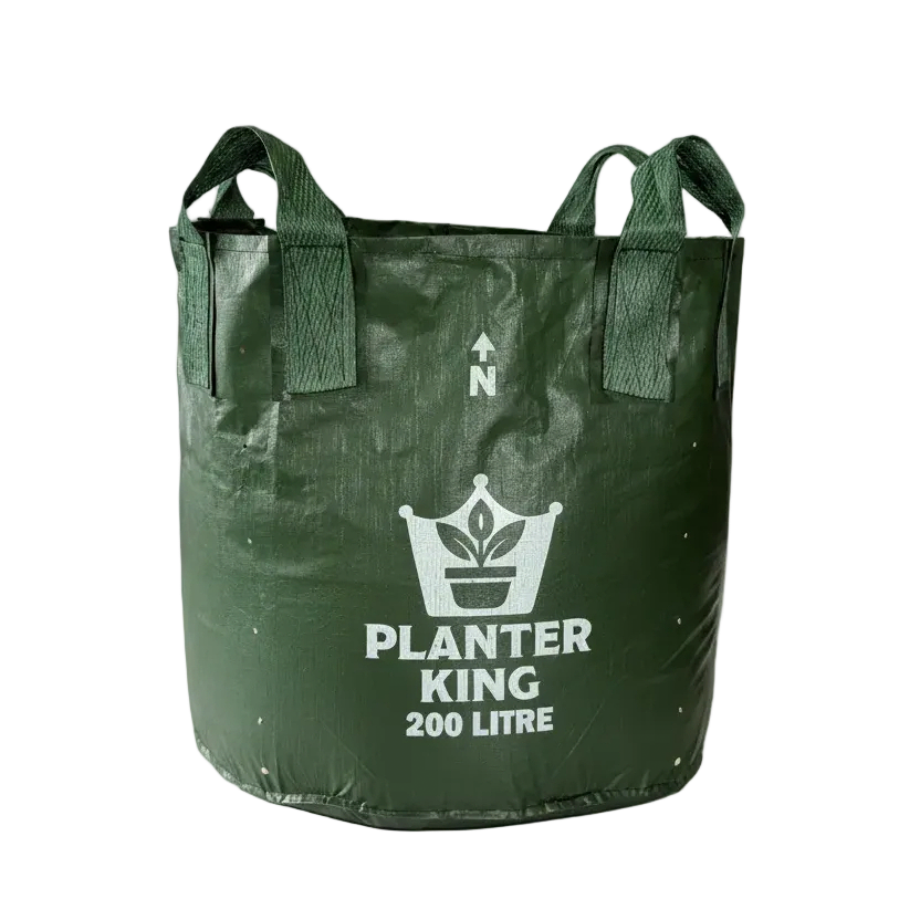 Green planter bags with handles in various sizes