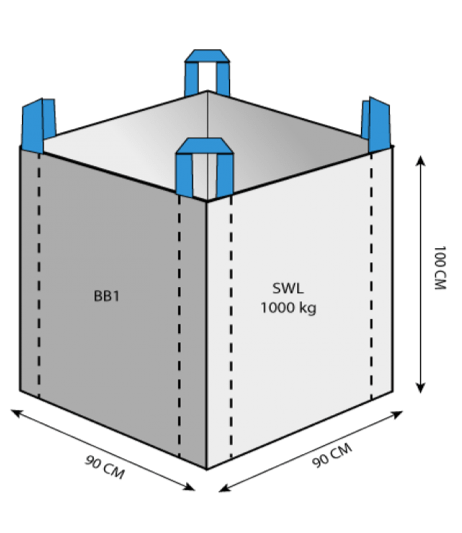 Bulk bags with spout tops and closed bottoms for dry materials.
