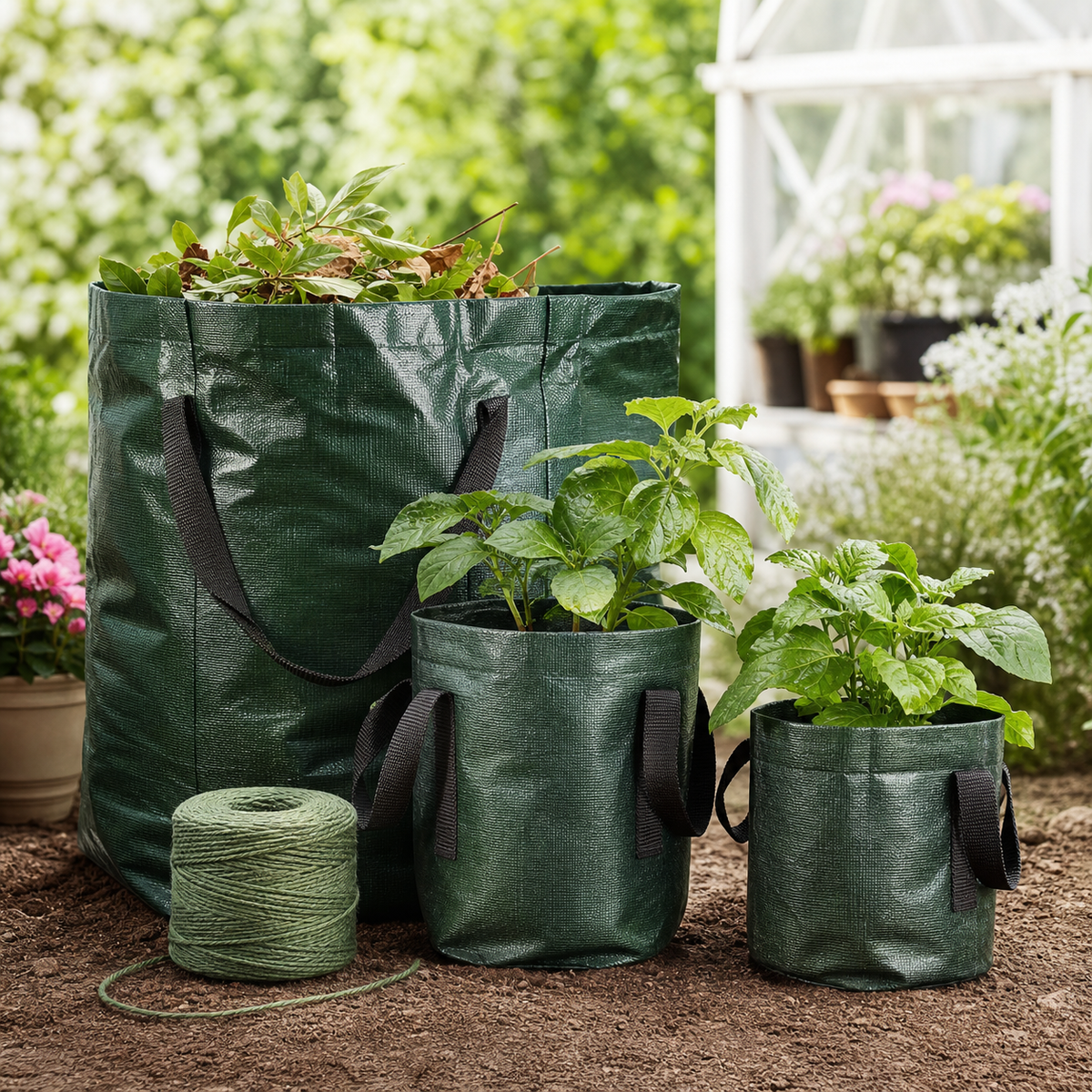 Garden and horticulture packaging supplies including reusable garden bags, planter bags and horticultural twine