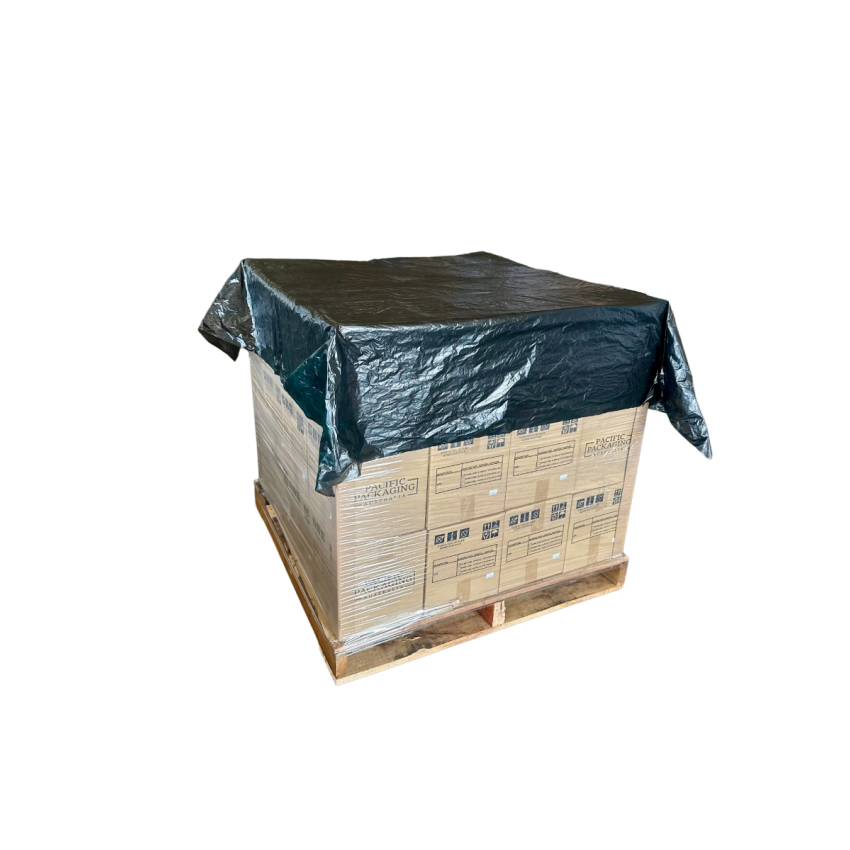 Pallets wrapped in stretch film and bags for storage protection