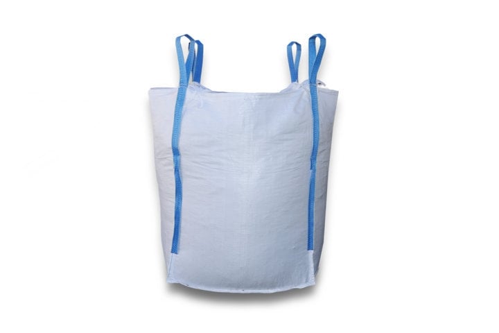 Large white bag with blue straps on a white background
