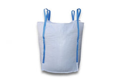Large white bag with blue straps on a white background