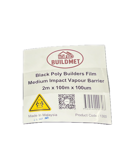 Black LDPE Builders Film - 0.50 mm x 1 m / 2 m x 200 m (Recycled)
