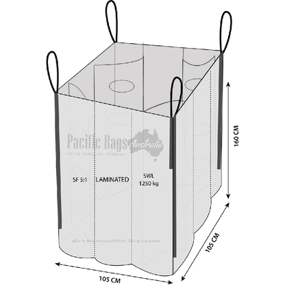 1.25 Tonne - Food Grade - Laminated Spout Top Spout Bottom - Bulk Bag - 105 x 105 x 160 CM