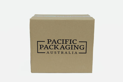 Kraft paper box with 'Pacific Packaging Australia' branding on a white background