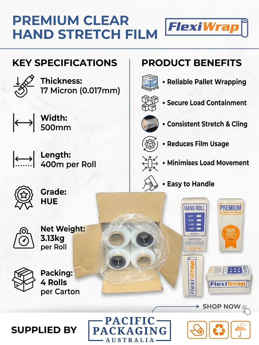500mm x 400m stretch film — 17 Micron — packaging and protection