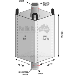 1.5 Tonne - Spout Top Spout Bottom - Liner Bulk bag - 90 x 90 x 120 cm