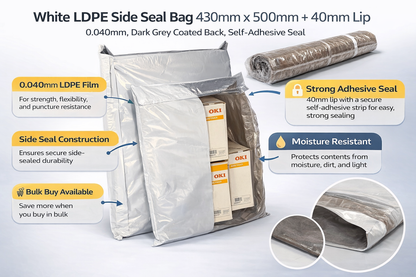 White Courier Air LDPE Bags - 430mm x 500mm + 40mm Lip