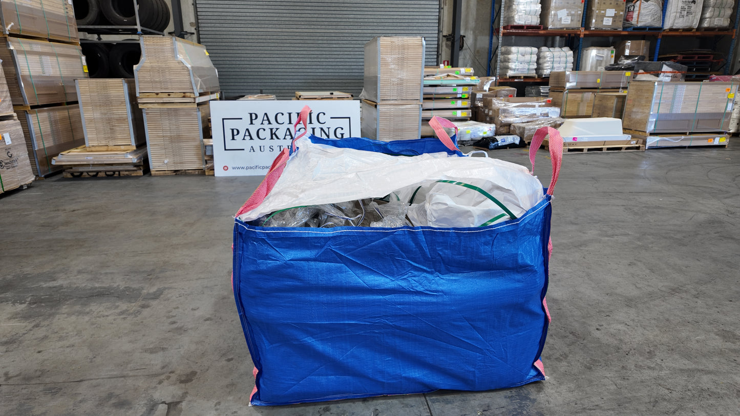 3 Cubic Metre Skip Bag, 1500 kg SWL, Blue Woven Polypropylene with Flap Lid