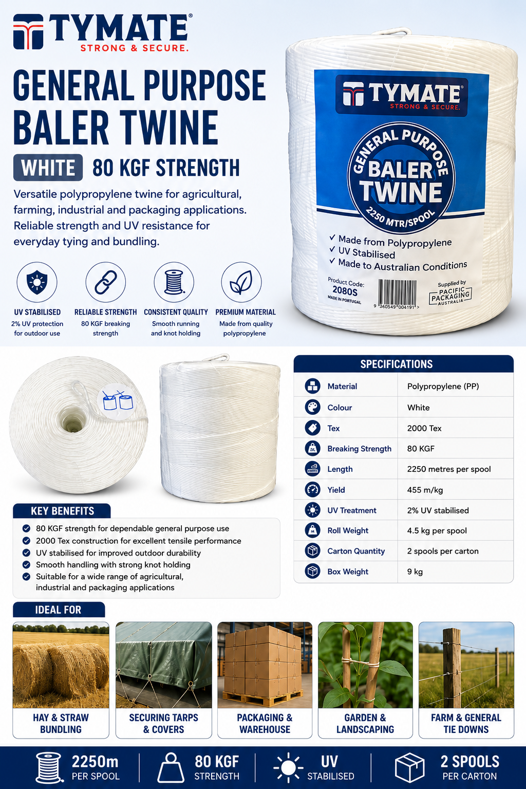 White TYMATE General Purpose PP Baler Twine spool with label