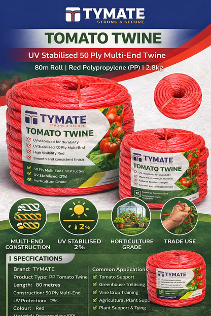 TYMATE Tomato Twine 80m Red | UV Stabilised 50 Ply PP Twine
