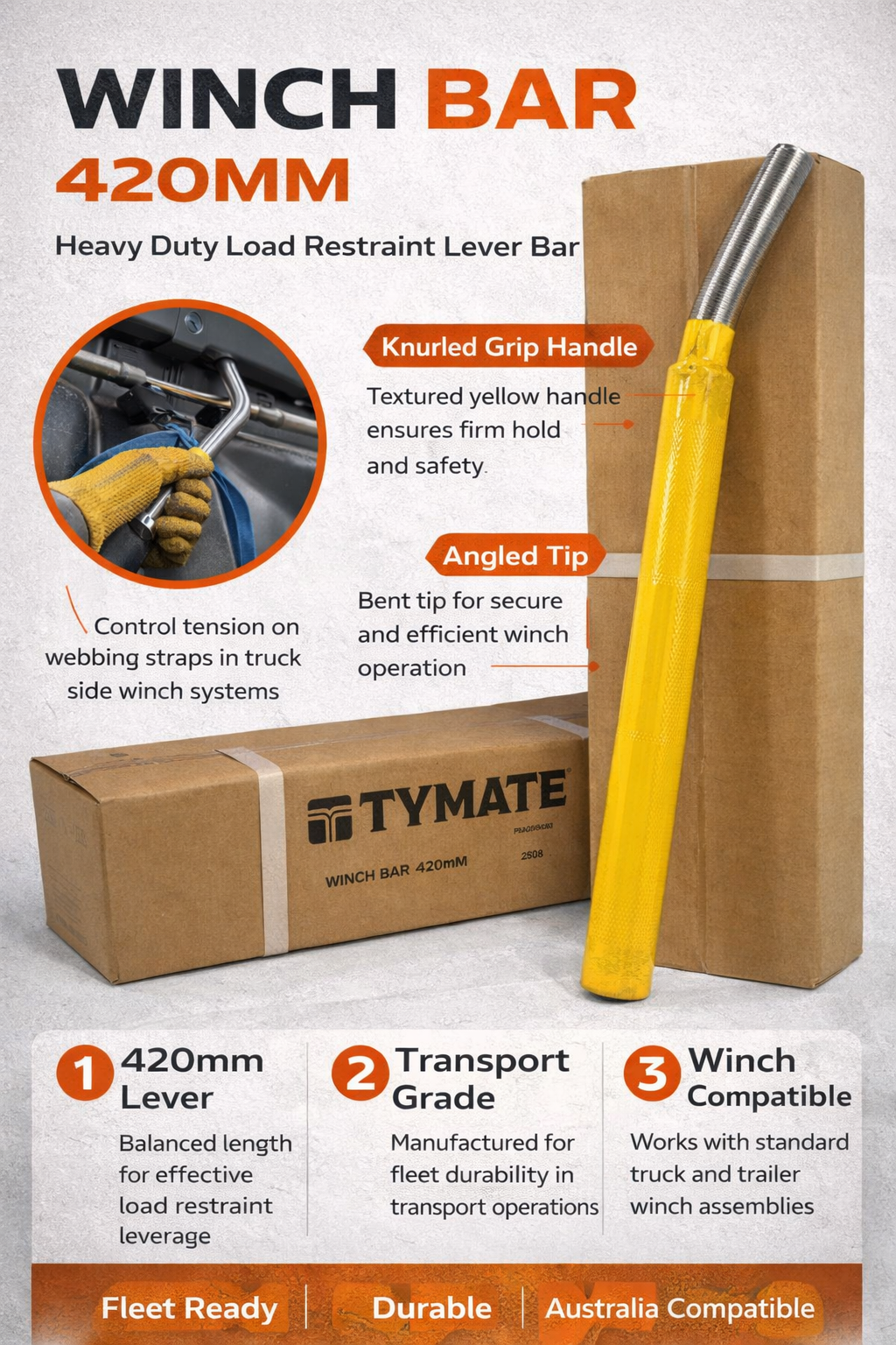 TYMATE - Winch Bar 420mm, Heavy Duty Load Restraint Lever Bar