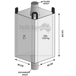 1.20 Tonne - Food Grade - Spout Top Spout Bottom - Bulk Bag - 90 x 90 x 120 CM
