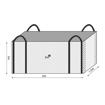 3 Cubic 1500 kg - White Woven Polypropylene Skip Bag - 1.5 (W) x 2.0(L)  x 1(H) M