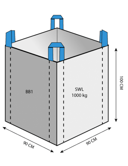 1.0 Tonne - Open Top Spout Bottom - Bulk Bag - 90 x 90 x 90 CM