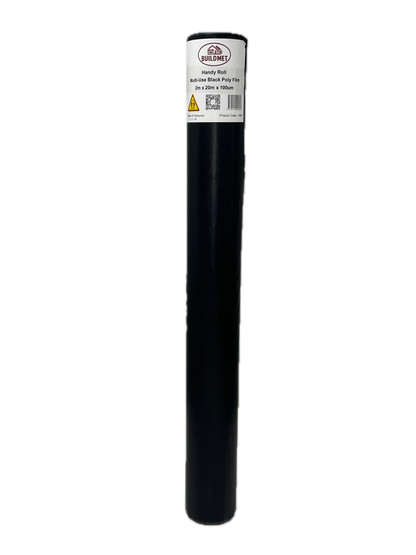 Black LDPE centre fold sheet on roll, folded and wrapped around core, showing compact size