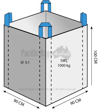 1.0 Tonne - Open Top Closed Bottom - Bulk Bag - 90 x 90 x 100 CM
