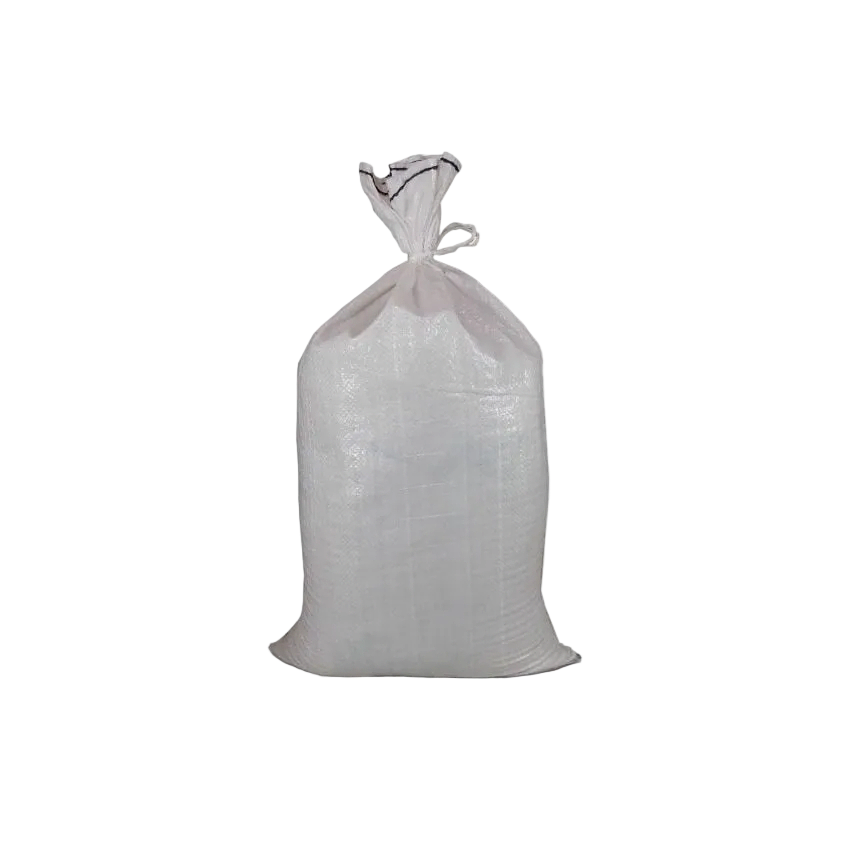 White medium woven polypropylene bag, 50x80cm, open top, double-stitched base