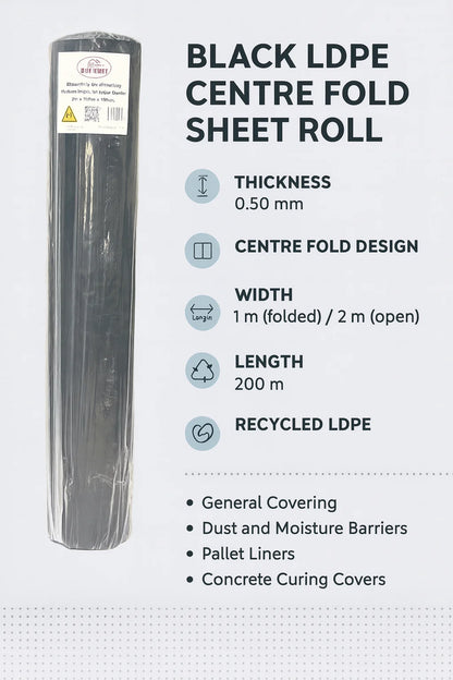 Black LDPE Builders Film - 0.50 mm x 1 m / 2 m x 200 m (Recycled)