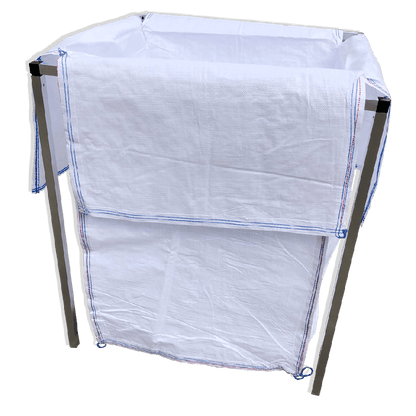 White industrial bag with metal frame on a transparent background