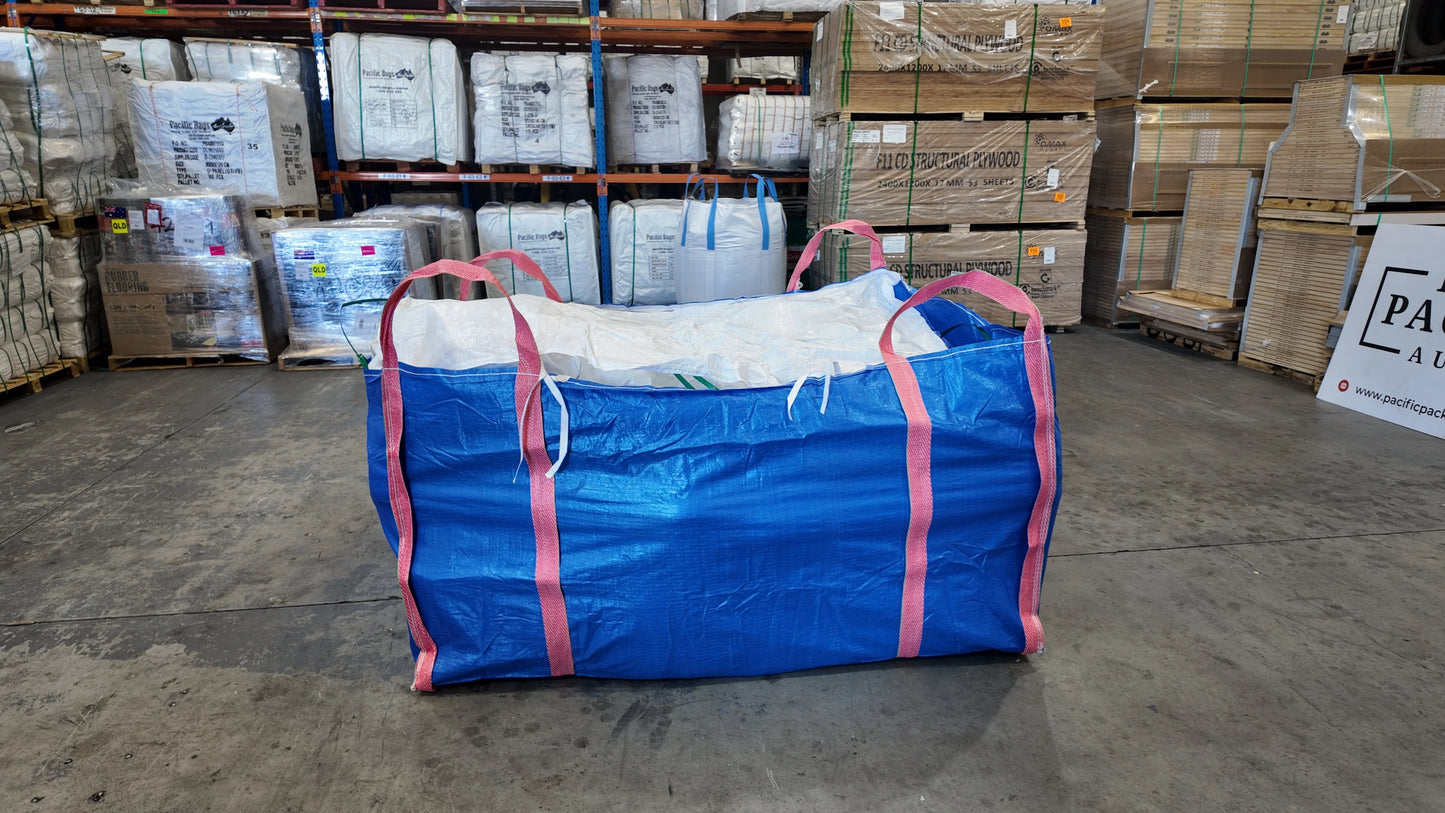 3 Cubic Metre Skip Bag, 1500 kg SWL, Blue Woven Polypropylene with Flap Lid