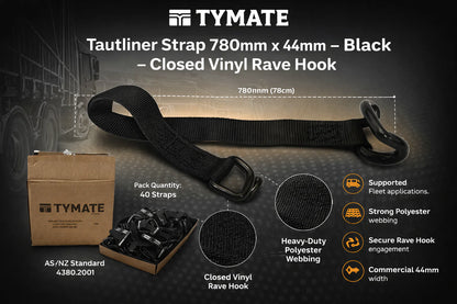TYMATE - Tautliner Strap 780mm x 44mm – Black – Closed Vinyl Rave Hook