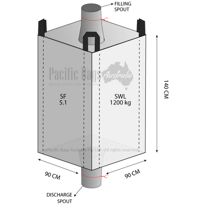1.2 Tonne - Spout Top Spout Bottom - Bulk Bag - 90 x 90 x 140 cm