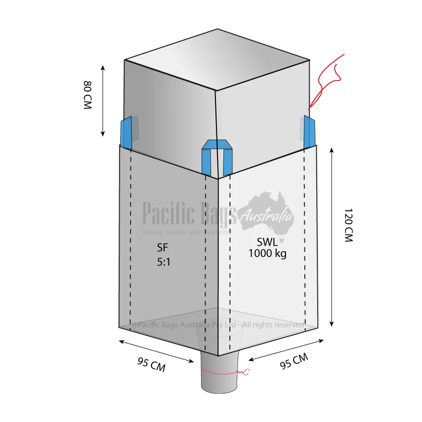 1.0 Tonne - Duffle Top Spout Bottom - Bulk Bag - 95 x 95 x 120 CM