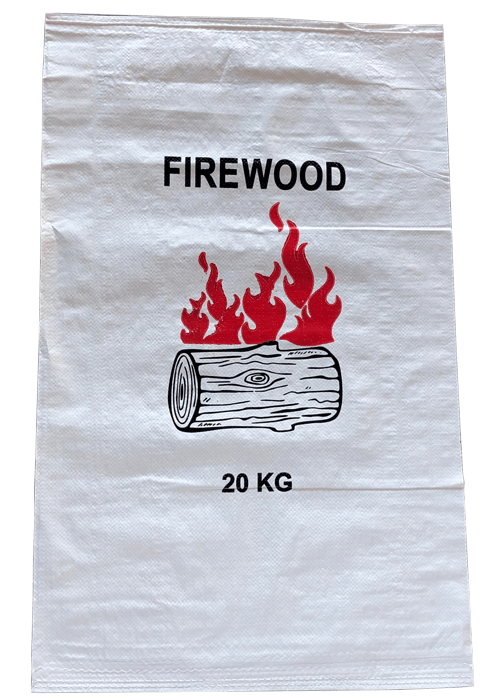 WOVEN POLYPROPYLENE - PRINTED TRANSPARENT FIREWOOD BAG with Tie-ups - 56 X 91CM
