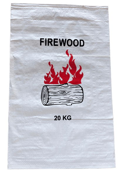 WOVEN POLYPROPYLENE - PRINTED TRANSPARENT FIREWOOD BAG with Tie-ups - 56 X 91CM