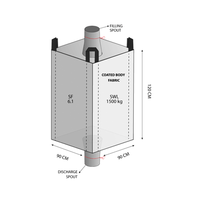 1.5 Tonne - Spout Top Spout Bottom - Coated/Laminated - Bulk Bag - 90 x 90 x 120 cm