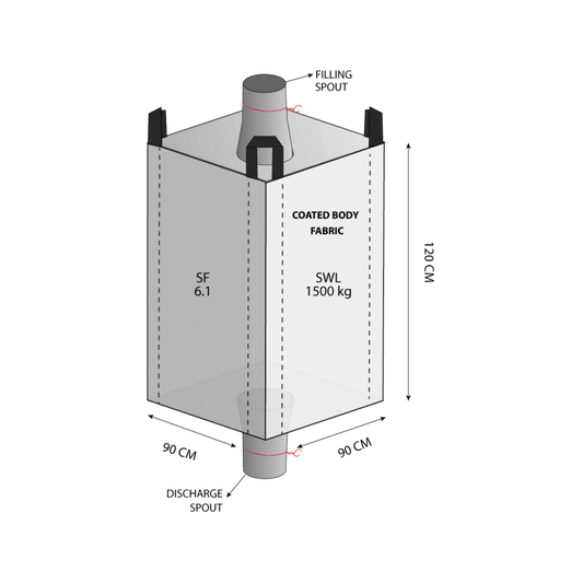 1.5 Tonne - Spout Top Spout Bottom - Coated/Laminated - Bulk Bag - 90 x 90 x 120 cm