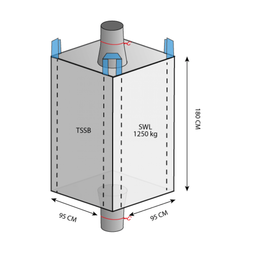 1.25 Tonne - Spout Top Spout Bottom - Bulk Bag - 95 x 95 x 180 cm