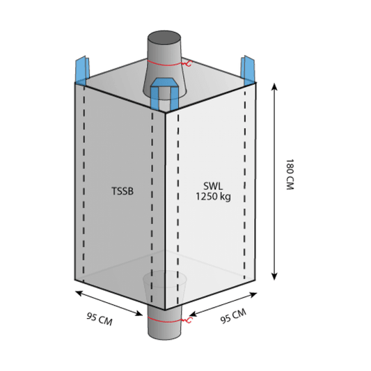 1.25 Tonne - Spout Top Spout Bottom - Bulk Bag - 95 x 95 x 180 cm