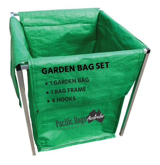 HDPE Garden Bag Full Set - 1 Aluminium Frame + 1 Garden Bag + 4 Hooks