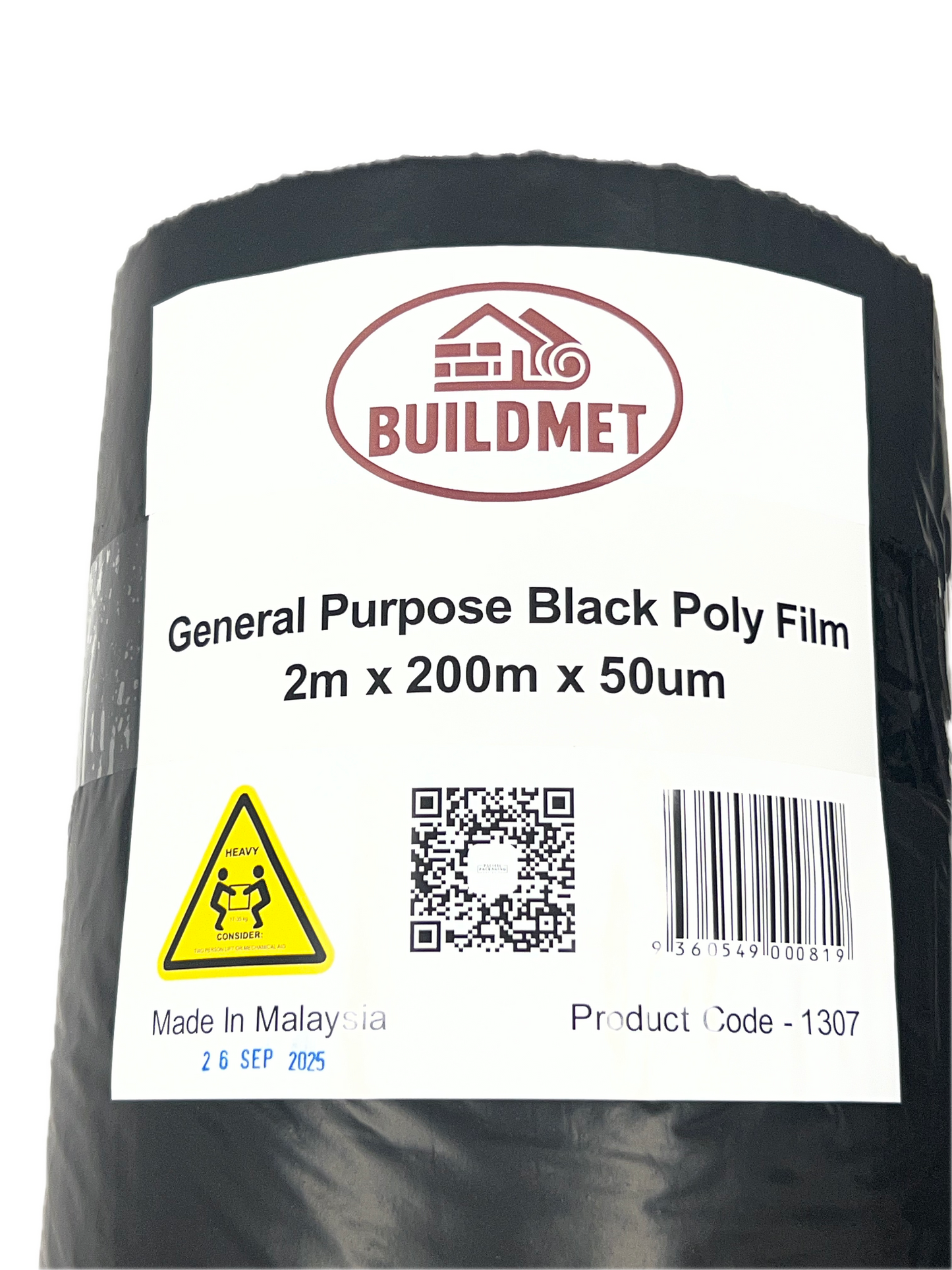 Black LDPE Builders Film - 0.50 mm x 1 m / 2 m x 200 m (Recycled)